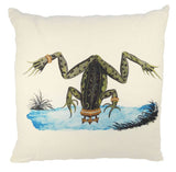 Animals/ Birds/Fish/   Jumping Frog with Crown Linen Pillow: Warm White / Linen / Corded