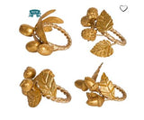 Forest Walk  Leaf Napkin Ring Assorted Set/4 - Gold