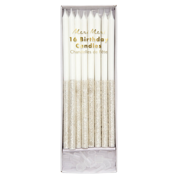 Silver Glitter Dipped Candles