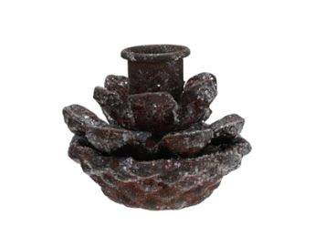 3" Round x 2-1/2"H Metal Pinecone Taper Holder, Ice Finish, Brown