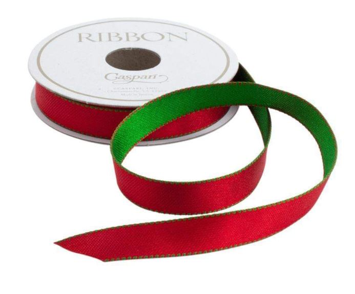 .5" Green & Red Reversible Satin Unwired Ribbon - 9 Yard Spool