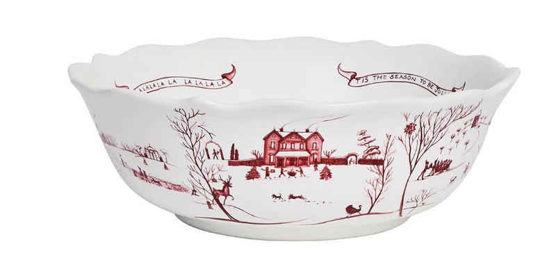 Country Estate  Winter Frolic 11" Serving Bowl - Ruby