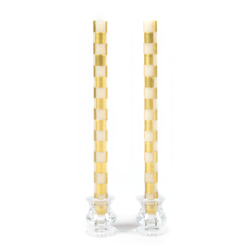 Check Gold & Ivory Dinner Candles, Set of 2