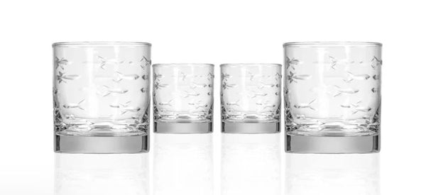 School of Fish 10oz On the Rocks Whiskey Glass