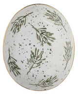 Oval Hand-Painted Stoneware Dish w/ Greenery & Gold Electroplating