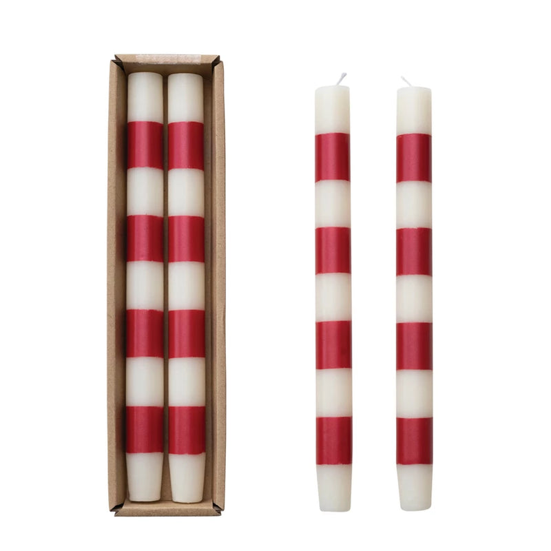Unscented Taper Candles w/ Stripes in Box, Set of 2