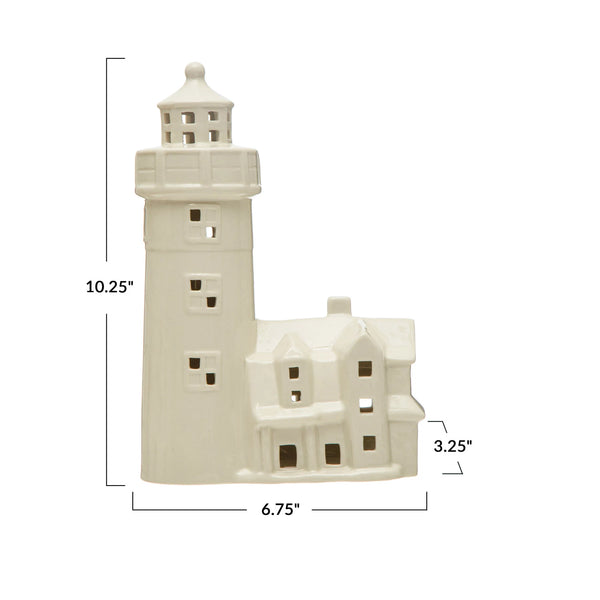 Stoneware Lighthouse w/ LED Light