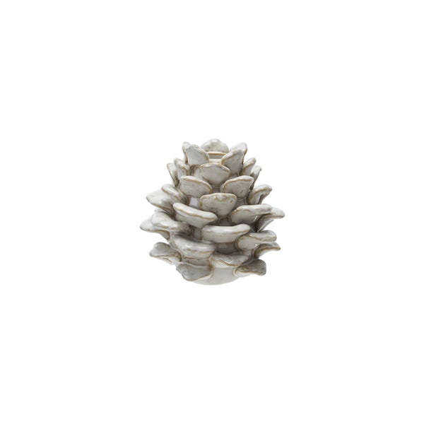 Stoneware Pinecone Shaped Taper Holder, Cream