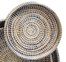 Nested Woven Trays in Blue/Natural Seagrass