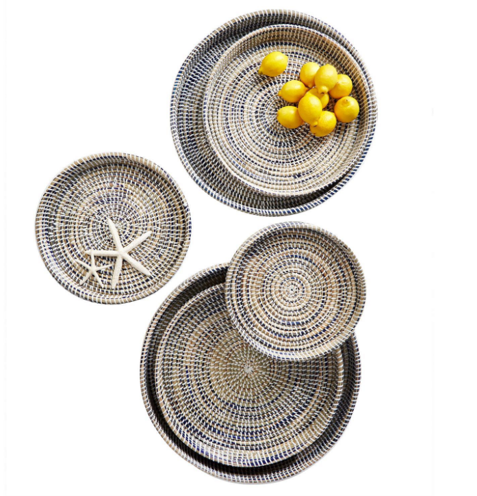 Nested Woven Trays in Blue/Natural Seagrass