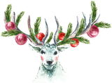 Holiday/ Reindeer with Ornaments Lumbar Pillow: Knife Edge / Warm White Linen / 13" x 19"