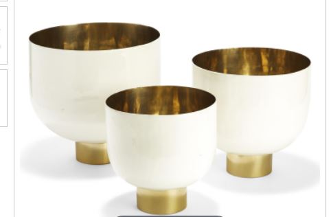 Set of 3 Decorative Hammered Aluminum White Lacquer Bowls with Gold Base Includes 3 Sizes - Aluminum