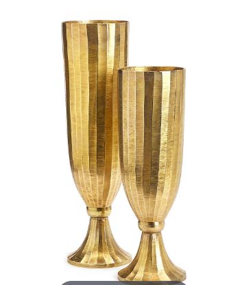 Golden Hand Etched Pedestal Vases - Recycled Aluminum