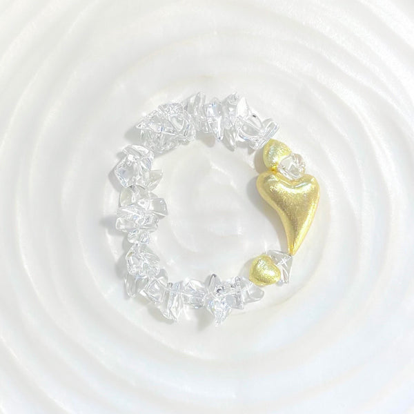 Micro Crystal quartz chips and gold hearts bracelet