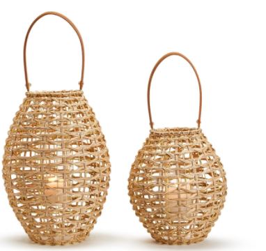 OVAL RATTAN LANTERNS S/2