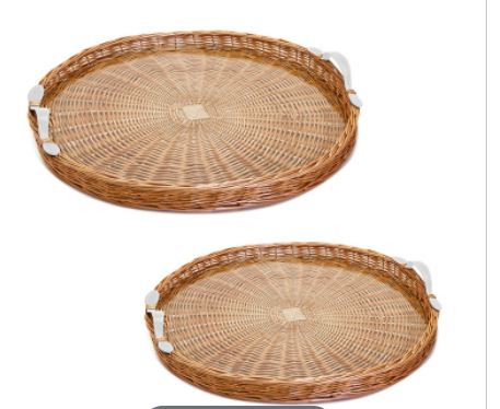 White-Handle Round Wicker Tray