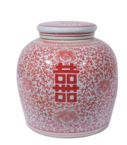 Red Double Happiness Floral Melon Jar