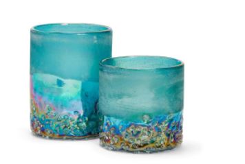 Seafoam Frosted and Iridescent Texture Tealight Candleholders - Glass
