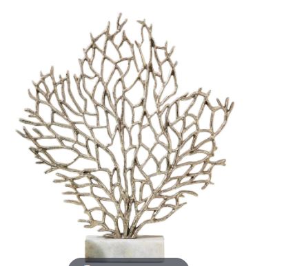 Silver Coral Sculpture on Marble Stand