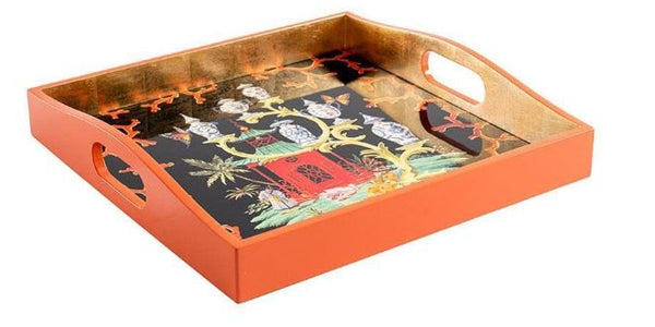 Rococo Fantasy Lacquer Square Tray in Black