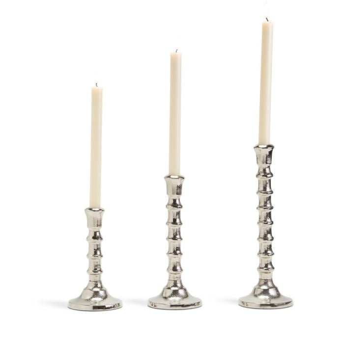 Silver Bamboo Taper Candle Holder
