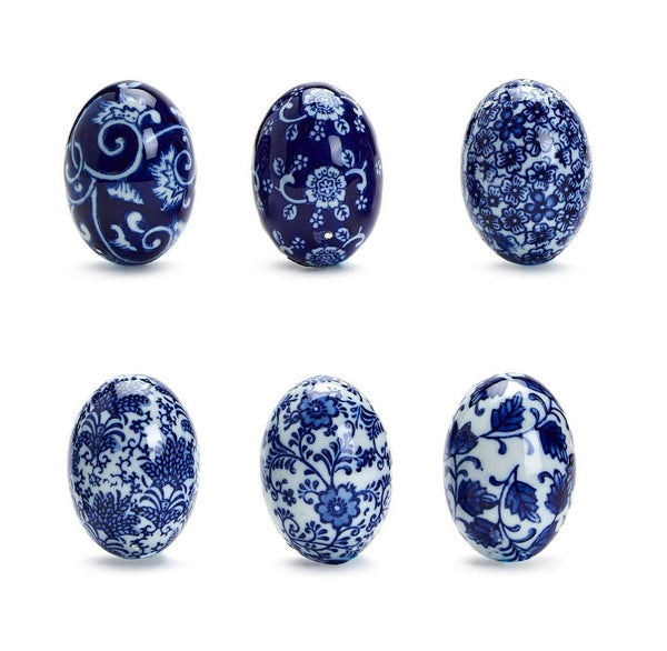 Blue/White Hand-Painted Decorative Egg Set of 6