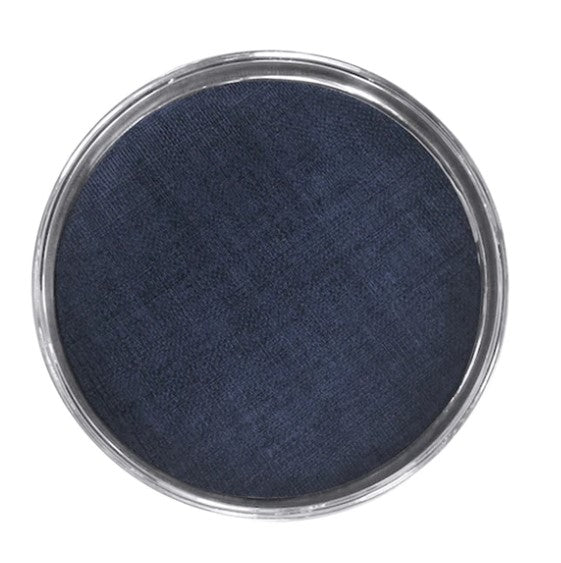 Signature Round Metal Tray with Faux Grasscloth Insert