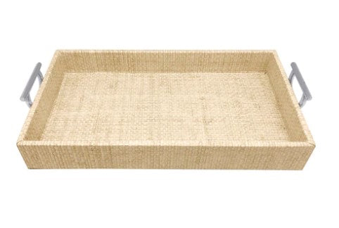 Sand Faux Grasscloth Metal Handled Small Tray