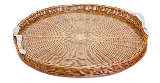 White-Handle Round Wicker Tray