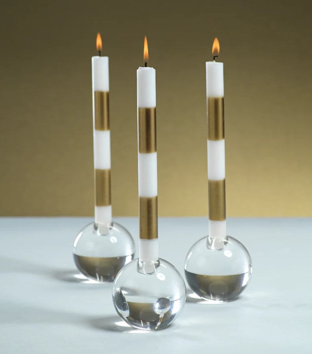 Round Crystal Glass Taper Candle Holder
