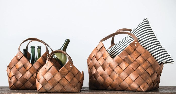 Woven Seagrass Basket w/ Leather Handles